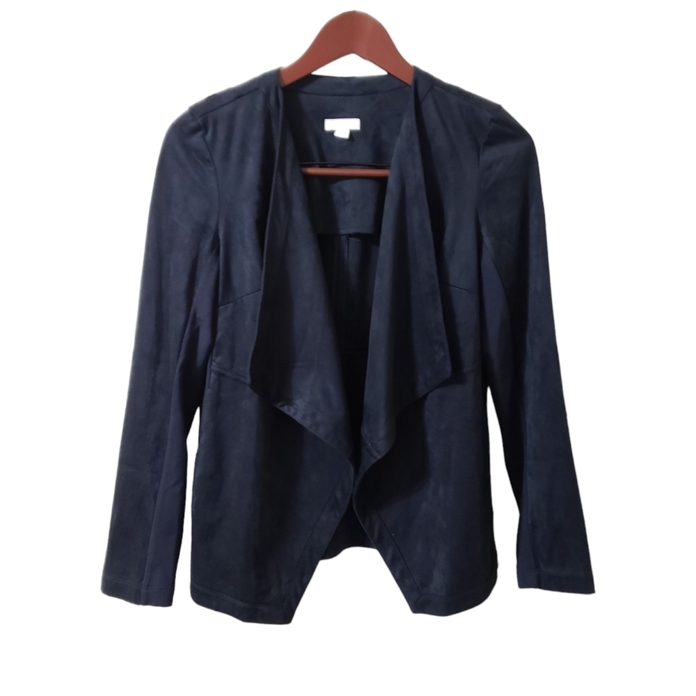 J. Jill‎ Womens Faux Leather Suede Jacket  Blue Draped Open Front Size X-Small